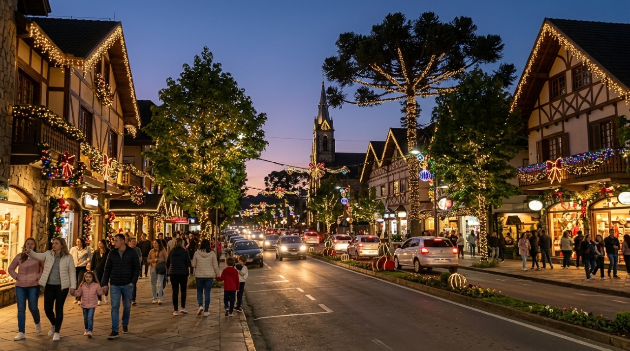Avenida Borges de Medeiros Iluminada em Gramado